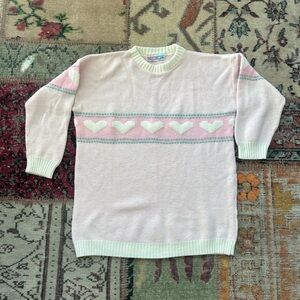 Pink and White Heart Pattern Sweater